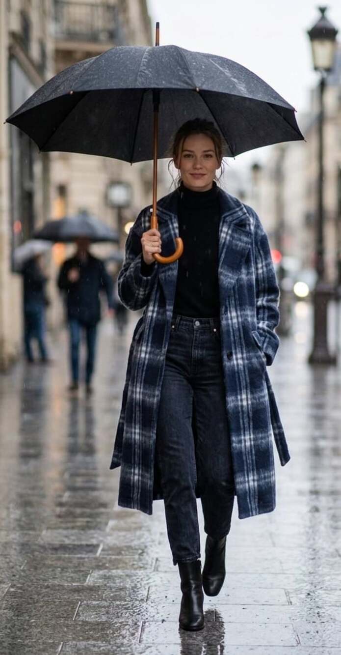 Ava & Viv Women's Blue Plaid Belted Coat Size 1X